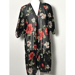Women's Kimono by CURE Women's Black Floral Kimono Size (L)‎